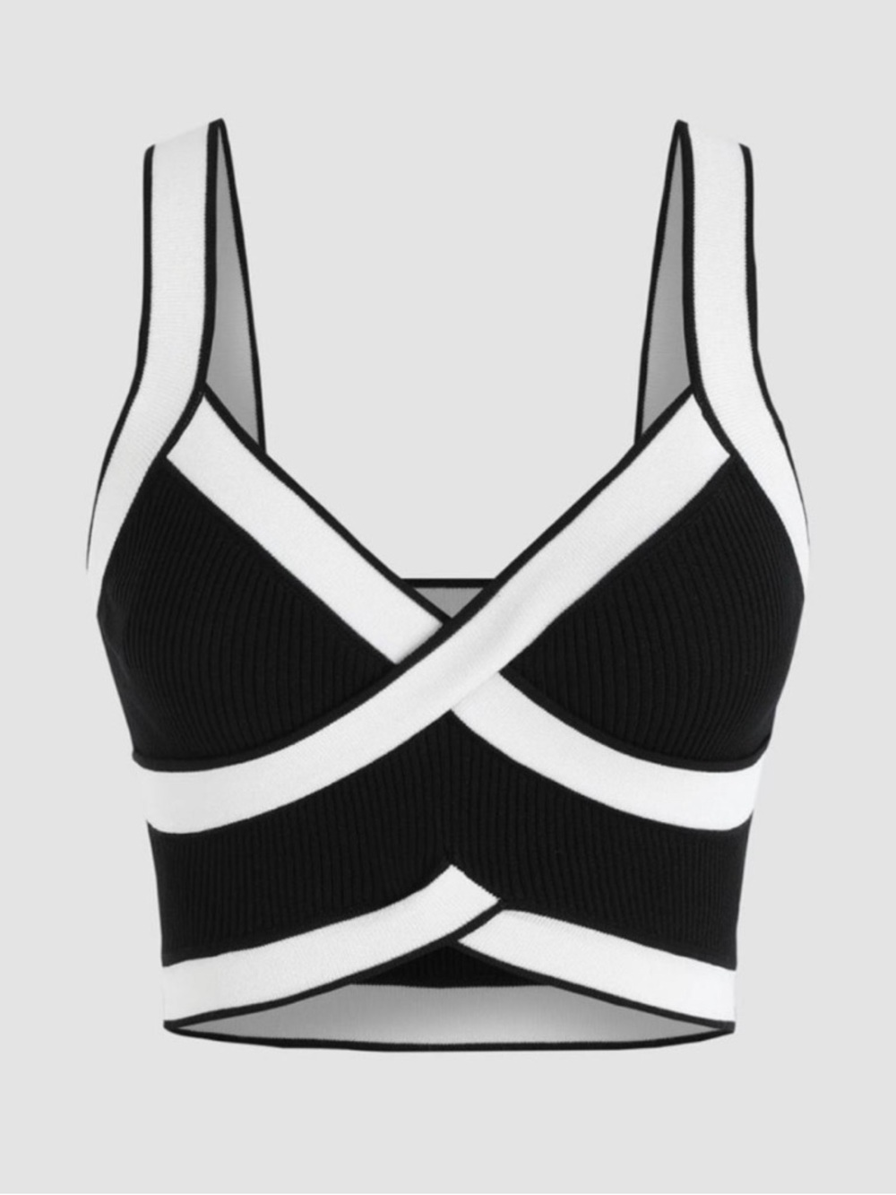 Black and White Striped Crisscross Crop Top